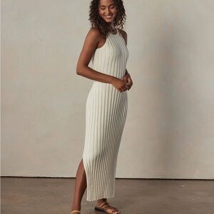 The Normal Brand Eliza High Neck Cream Ribbed Midi Dress. Size Small